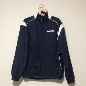 GIII Sports Blue and White Seattle Seahawks Zip-up Windbreaker Jacket